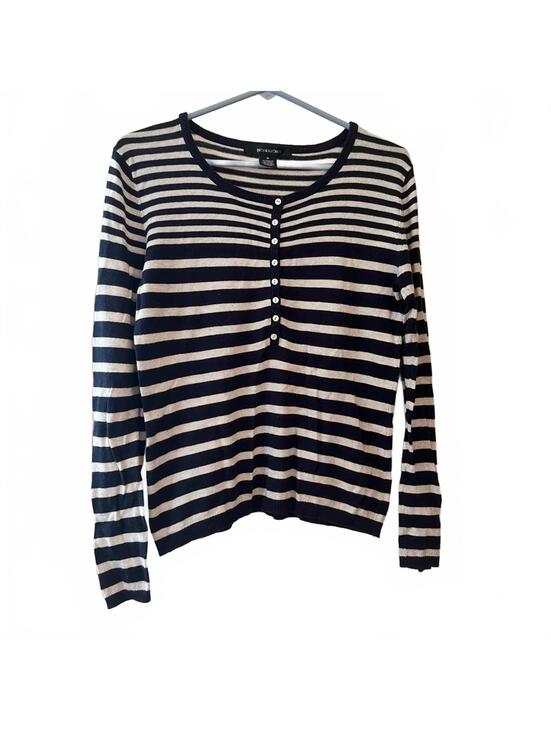 89th & Madison Sweaters - STYLUS Navy and White Striped Women's Knit Sweater